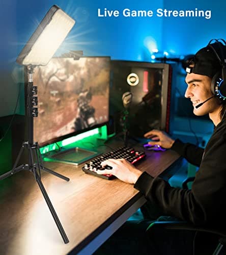 2 Pack LED Video Photography Lighting Kit with 62.99'' Tripod Stand, Unicucp 2500-8500K Dimmable Studio Streaming Light for Video Recording Filming, Live Game YouTube, Portrait Shooting, USB Charger 7