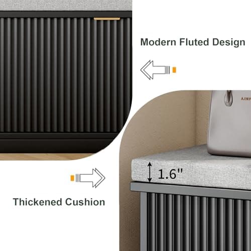 SINROM Shoe Storage Bench with Cushion and Doors, 2-Tier Entryway Bench with Shoe Storage and Adjustable Shelves, Shoe Rack Bench for Entryway, Living Room, Hallway, Bedroom 6