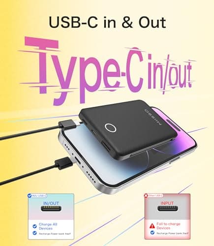 6000mah Ultra Slim Built in Cables Power Bank, Card Size Built in USB C Cords Battery Pack Portable Charger for phones, 3 Output External Battery Pack Compatible with iPhone, Samsung and Heated Vest 5