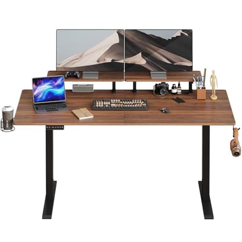 ONBRILL Standing Desk with 2 Adjustable Monitor Shelves, 63 x 24 Inches Electric Stand Up Desk with Memory Controller and Adjustable Height from 28-46 inches for Computer Workstations, Walnut 7