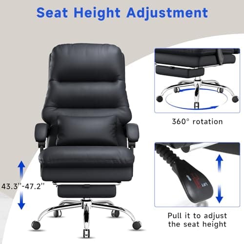 Big and Tall Office Desk Chair - Ergonomic 400LBS PU Leather Computer Chair with Foot Rest and Lumbar Pillow 5