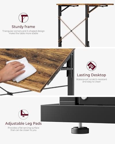 Vantic 31.5" Folding Desk, Foldable TV Tray Table for Eating on Couch, Extra Large TV Dinner Trays, Portable Fold Computer Writing Desk Table for Home Office, Rustic Brown 9