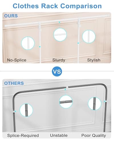 Runsand No Installation Clothes Rack,Portable Folding Carbon Steel Garment Rack - Versatile Heavy Duty Coat Rack with 4 hooks for Indoor and Outdoor Use - great for Home, Camping,Travel (White) 6