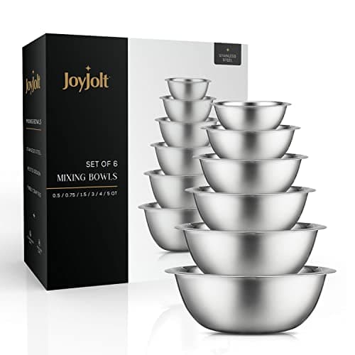 JoyJolt Stainless Steel Mixing Bowl Set - 6 Piece Nesting Bowls, 5qt to 0.5qt, Ideal for Kitchen, Cooking, Baking and Storage 6