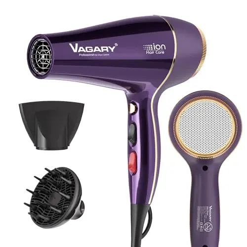 VAGARY 6690A Salon Pro Hair Dryer for Women,2200w Powerful AC Motor Fast Drying, Ionic Blow Dryer for Thick Hair,2 Speeds and 2 Heat Settings 1 Cool Shot Button(1 Diffuser and 1Concentrator)