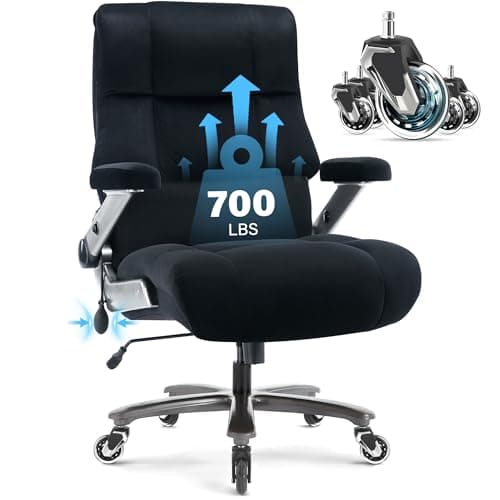 Big and Tall Office Chair 700lbs- Executive Desk Chair with Adjustable Lumbar Support 3D Flip UP Arms- Heavy Duty Quiet Wheels Metal Base Ergonomic Computer Chairs, Black