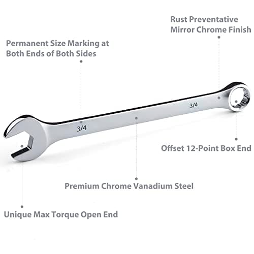 Max Torque 11-Piece Premium SAE Combination Wrench Set with Rack, No Skipped Inch Sizes 1/4” to 7/8” | Longer Wrench Body Design, Chrome Vanadium Steel, Mirror Chrome Finish, Unique V-Groove Open End 5