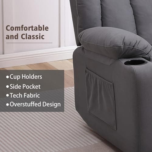 Ketaiyou Rocker Swivel Recliner Chair for Adults, Overstuffed Large Manual Recliner Glider with Massage and Heat, Comfy Soft Fabric Living Room Reclining Sofa Chair (Technical Grey) 9