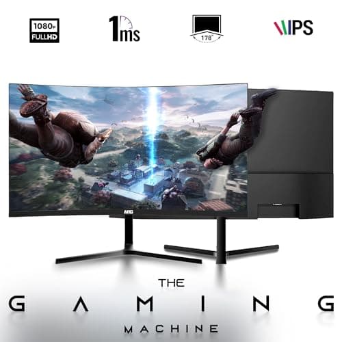 MTG 24-inch Curved Gaming Monitor - Full HD 1080P, Frameless Design, Low Motion Blur, VESA Mount, HDMI/DP/Audio/USB Ports, with RGB Keyboard and Mouse Combo for Home and Office 7