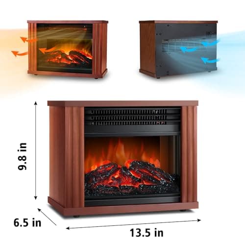 LifePlus Electric Fireplace Heater, Portable Wood Fireplace Stove with 3D Realistic Dancing Flame Effect, Tabletop Fireplace Space Heater Overheat Protection for Indoor Use Bedroom Office,1500W 6