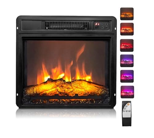 ROVSUN 18" Electric Fireplace Inserts with Remote Control, 1400W Recessed Stove Heater with 8H Timer, 6 Flame Colors, 5 Brightness for Indoor Use, ETL