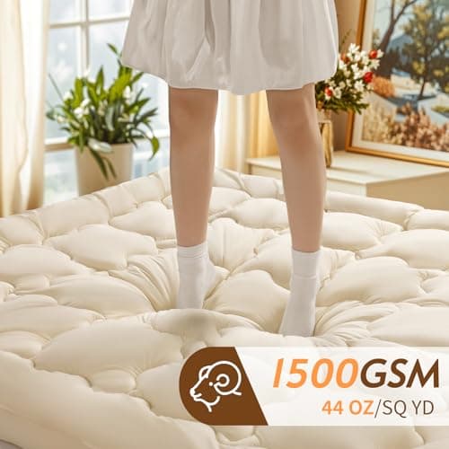 Luxury 100% Organic Wool Mattress Topper Made from Australian Merino,1500GSM Breathable Pillow Top Mattress Pad Queen Size with 100% Organic Cotton Cover - 60"x80" 5