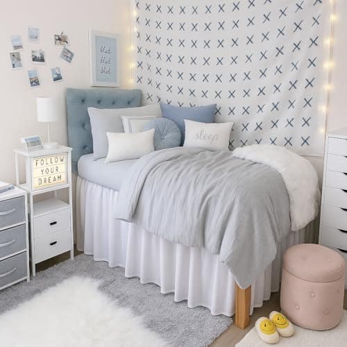 Cottingon Dorm Room Bed Skirt, 100% Microfiber, White, Twin XL-36'' Drop 9