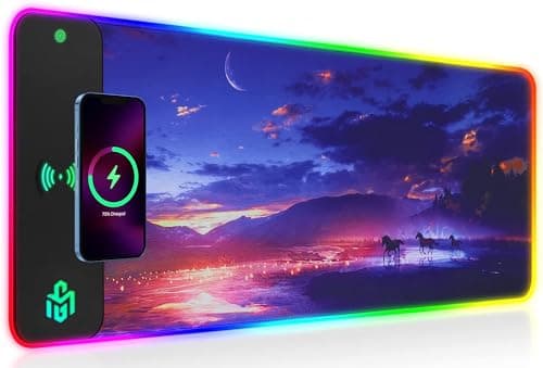 GIM Wireless Charging RGB Gaming Mouse Pad 15W, LED Mouse Mat 800x300x4MM, 10 Light Modes Extra Large Mousepad Non-Slip Rubber Base Computer Keyboard Mat for Gaming, MacBook, PC, Laptop, Desk（Sunset）