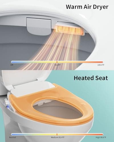 SR SUN RISE Electric Bidet Toilet Seat Elongated - Dual Nozzles for Female & Hip, Comfort Heated Seat & Air Dryer, 6 Wash Modes, Remote & Knob Control, Silent Close Lid, Nightlight, Ultra-Slim 7