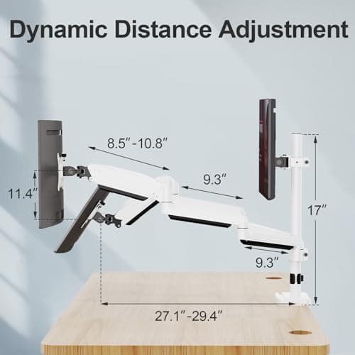 MOUNT PRO Triple Monitor Mount, 3 Monitor Desk Mount for Three Screens up to 32 Inch, Full Motion Gas Spring Heavy Duty Arm Hold up to 19.8lbs Each, White 7