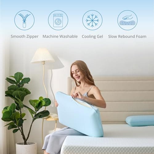 Cooling Pillow for Sleeping, Gel Memory Foam Pillow with Reversible Cover, Neck Support for Side, Back and Stomach Sleepers, Removable & Machine Washable Cover, Bed Pillows for Hot Sleepers, Blue 5