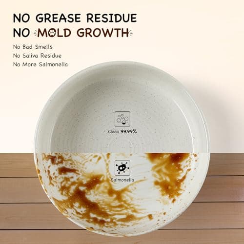 Lareina Small Dog Bowls for Food and Water, 1.5 Cups Pet Bowl Set with Non-Slip Wood Stand for Your Dogs and Cats, Vanilla White 6