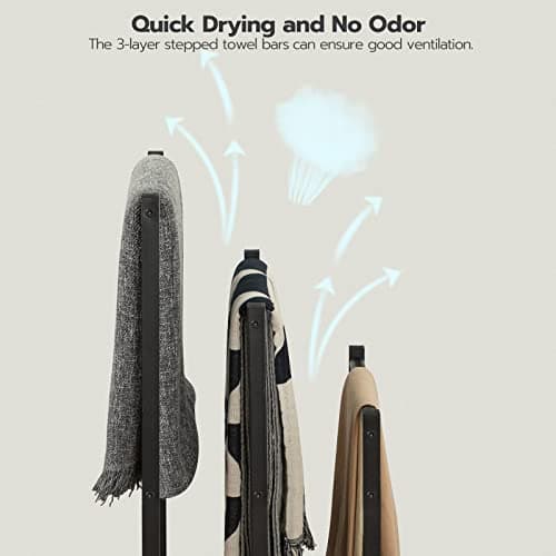 HOOBRO Free Standing Towel Rack, 3 Tier Blanket Rack, Blanket Holder for Bathroom, 16.9" L x 11" W x 31.9" H, Industrial Metal Drying and Display Rack with Shelf, Rustic Brown and Black BF03LB01 6