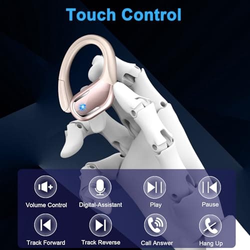 Wireless Earbud, 75H Bluetooth 5.4 Headphones Sport IP7 Waterproof, Running Wireless Earphones with ENC Noise Canceling Mic, 3D Bass Over Ear bud with Earhooks for Android, iOS, Workout, Gym, Rosegold 7