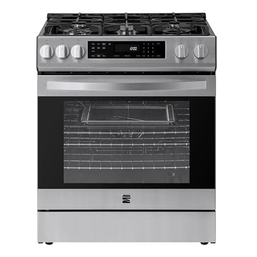 Kenmore 5.6 cu. ft. Front Control Gas Range Oven with 5 Cooktop Burners - True Convection, Air Fry, Turbo Boil, Self Clean, Dishwasher Safe Grates, Three Chrome Racks, LP Kit - Stainless Steel