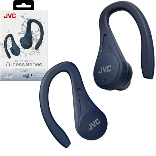 JVC Sport True Wireless Earbuds Headphones, Lightweight and Compact, Long Battery Life (up to 30 Hours), Sound with Neodymium Magnet Driver, Water Resistance (IPX5) - HAEC25TA (Blue)