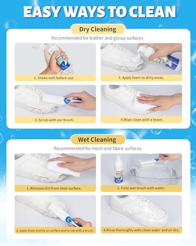 Jevvu Shoe Cleaner, Sneaker Cleaner Kit with Brush and Towel, Deep Clean Shoe Cleaning Kit for White Shoes, Leather and Rubber 6