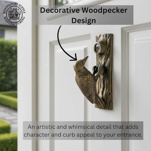 Renovators Supply Manufacturingᵀᴹ Heavy Woodpecker Door Knocker – Solid Brass Construction, Antique Brass Finish, 6.5 Inch Long with Mounting Hardware 6