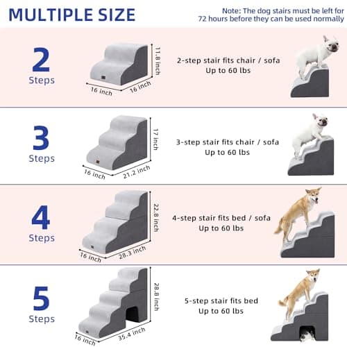 Pettycare Dog Stairs Ramp for High Beds and Couch,Curved Dog Steps for Small Pets, Pet Stairs Non-Slip Balanced Portable Puppy Ramp Indoor, 5 Steps,Grey 5