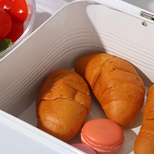 Brightalk Large Bread Box for Kitchen, Metal Bread Storage Bin with Lid, 16.3"x9"x6.7", White 6
