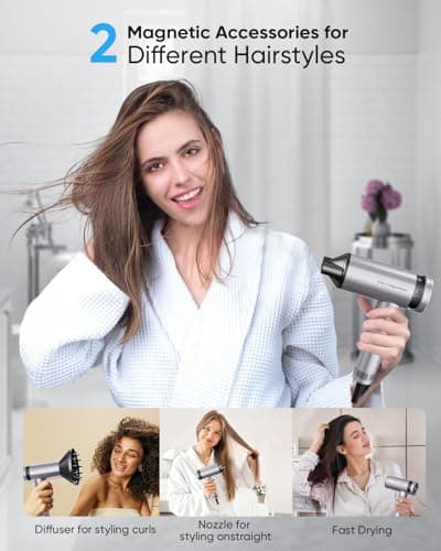 Cosy Companions Hair Dryer - High-Speed 150,000 RPM Hairdryer for Fast Drying, 500Million Negative Ionic & Thermo-Control & Cool Shot Button & HD Display Blow Dryer with Magnetic Diffuser & Nozzle 7
