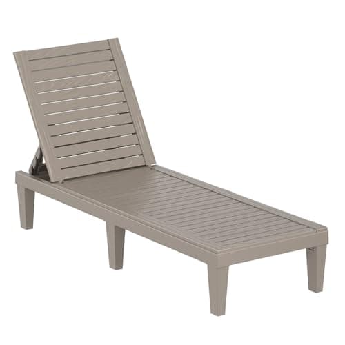 EasyUp Outdoor Chaise Lounge Chair, Resin, 5-Level Adjustable Backrest, Waterproof, UV and Fade Resistant, Gray (Lounge Chair Light Brown（1 Set）)