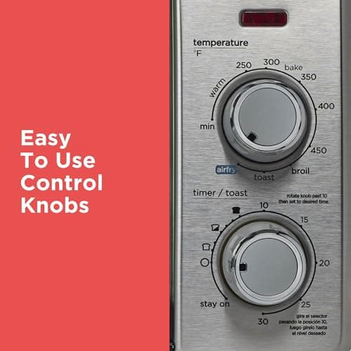 BLACK+DECKER Crisp 'N Bake Air Fry Countertop Convection Toaster Oven, Medium Capacity, 4-Slice, 5-in-1, Fits 9” Pizza, 30-Min Timer, Bake, Broil, Air Fry, Toast, Keep Warm, Stainless Steel 5