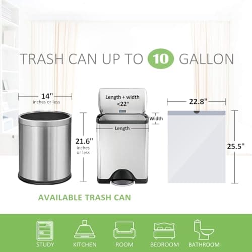 Teivio 10 Gallon Drawstring Trash Bags 100 Counts Medium Kitchen Garbage Bags fit 30-35 Liter Garbage Bin, Large Trash Can Liners for Home, Office, Light Residential Waste Outdoor Lawn Bags, White 2