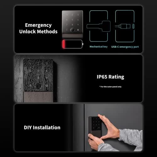 Aqara Smart Lock U100, Fingerprint Keyless Entry Door Lock with Apple Home Key, Touchscreen Keypad, Bluetooth Electronic Deadbolt, IP65 Weatherproof, Supports Apple HomeKit, Alexa, Google, IFTTT, Gray 7