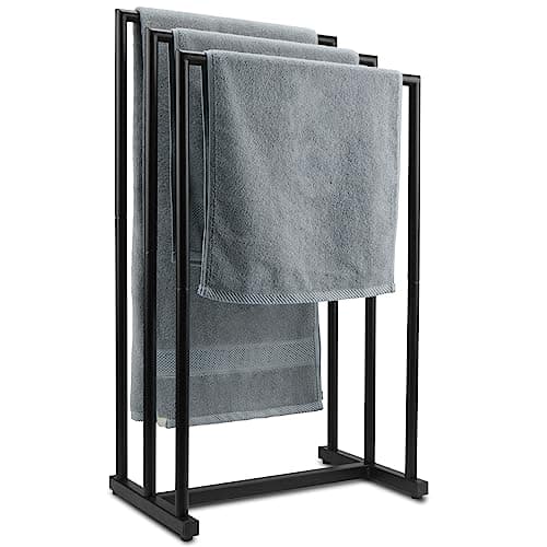 WonYins Standing Towel Rack, 3 Tier Metal Free Standing Floor Towel Racks for Bathroom Freestanding, Drying Bath Towel Rack Stand for Bathroom Floor, Bedroom, Storage, Laundry Room