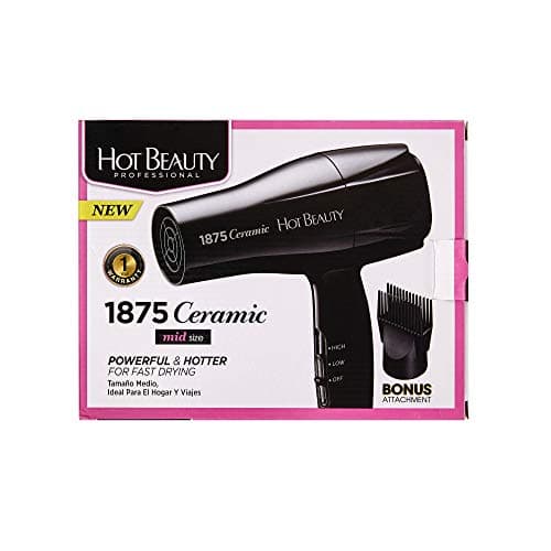 Hot Beauty 1875 Ceramic Hair Dryer, Powerful Fast Drying, Multi-Setting with Comb Attachment, Additional Detangler Included, Slide Bar Switch, Compact for Home & Travel (Black) 6