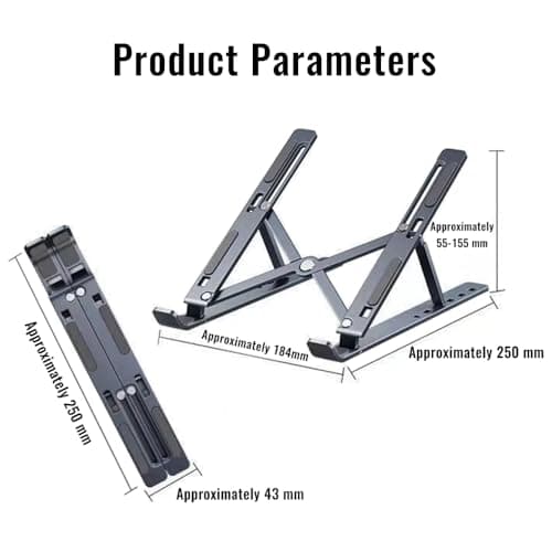 Qziano Aluminum Alloy Portable Foldable Laptop Stand, Phone Holder - 7 Level Adjustable, Ergonomic Design for Laptops Up to 18 Inches 7