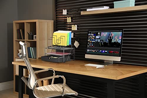 Deco Brothers Desktop File Organizer with Double Tray and 5 Folder Stand, Black 5