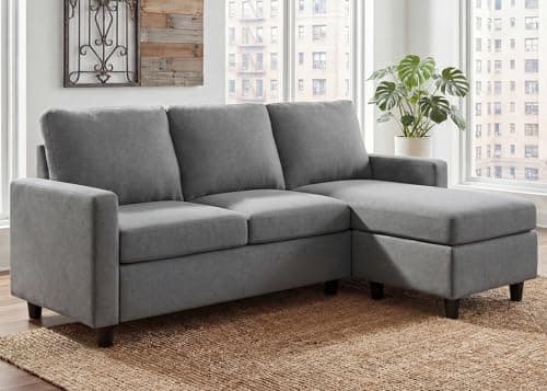 HONBAY Convertible Sectional Sofa, Convertible L Shaped Couch with Reversible Chaise, Sectional Couch for Small Space Apartment, Grey