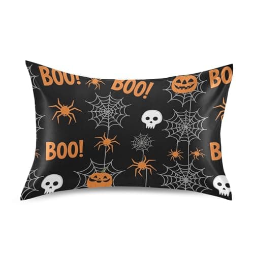 Halloween Spider Web Black Pillow Covers Silk Pillowcase for Hair and Skin Soft Smooth Breathable Cooling Satin Pillowcase Standard Size Pillow Case for Women Bedroom Bed 20x26 Inch