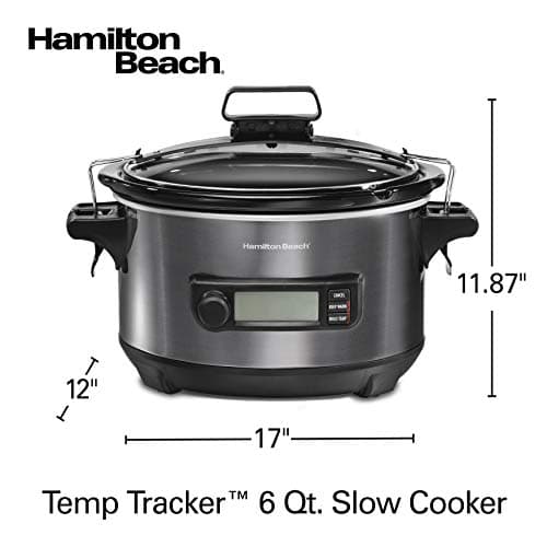 Hamilton Beach Portable 6 Quart Set & Forget Digital Programmable Slow Cooker with Lid Lock, Temperature Probe, Dishwasher Safe Crock & Lid, Black Stainless (33866) 8