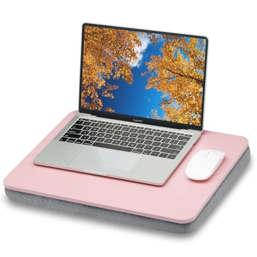 ZEAPTAC Lap Desk with Pillow Cushion, Portable Laptop Bed Desk, Fits up to 15.6 inch Laptop, Lap Stand for Bed & Couch & Carpet, Book Tablet/Drawing Board - Pink