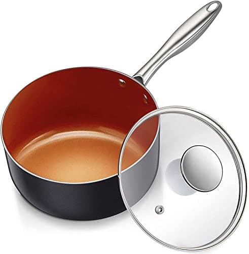 MICHELANGELO Sauce Pan with Lid, Ultra Nonstick 3 Qt Saucepan with Lid, 3 Quart Non Stick Pot Induction Compatible, Ceramic Small Pot, Copper