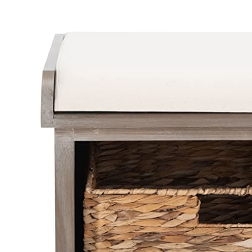 SAFAVIEH Home Collection – Freddy White Wash Storage Bench with Wicker Baskets & Cushion, Entryway Seating Bench, Fully Assembled (AMH5736G) 6