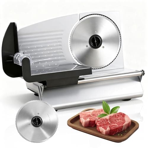SUPER DEAL Premium Electric Food Meat Slicer - 7.5inch Stainless Steel Blade Home Kitchen Deli Meat Food Vegetable Cheese Cutter - Thickness Adjustable - Spacious Sliding Carriage - Easy to Clean