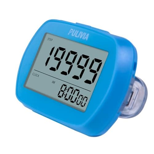 PULIVIA Walking Pedometer 3D Step Counter with Clock, Steps Tracker Portable Pedometer with Clip Lanyard, Simple Step Counter for Walking, Blue