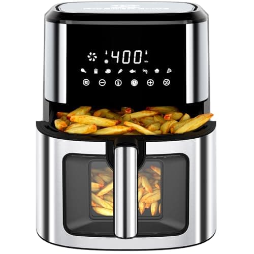 Kitchen Elite Air Fryer Stainless Steel with View Window, XL 8.5QT Large Airfryer, 8-in-1 Digital Control, 400°F Temp Controls, Nonstick Dishwasher-Safe, Space-Saving, Roast, Broil, 1500W