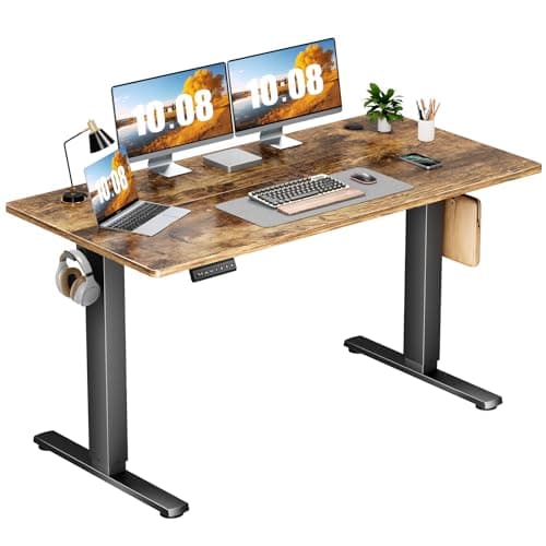 Sweetcrispy Electric Standing Desk Adjustable Height, 55x24 Inch Sit Stand Up Home Office Desks Computer Workstation PC Work Table with 3 Memory Preset Splice Wood Board Metal Frame, Rustic