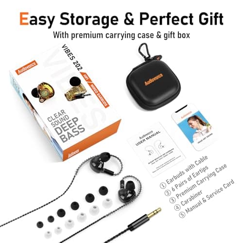 Vibes 202 Wired Earbuds - HiFi in Ear Monitor Headphones – Professional Noise Isolating Ear Buds - Clear Sound, Deep Bass & Comfort-Fit IEM Earphones - MMCX to 3.5mm, Silver Plated Cord, Carrying Case 6